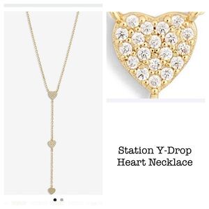 ARGENTO VIVO CZ Pave Heart Station Y-Drop Necklace